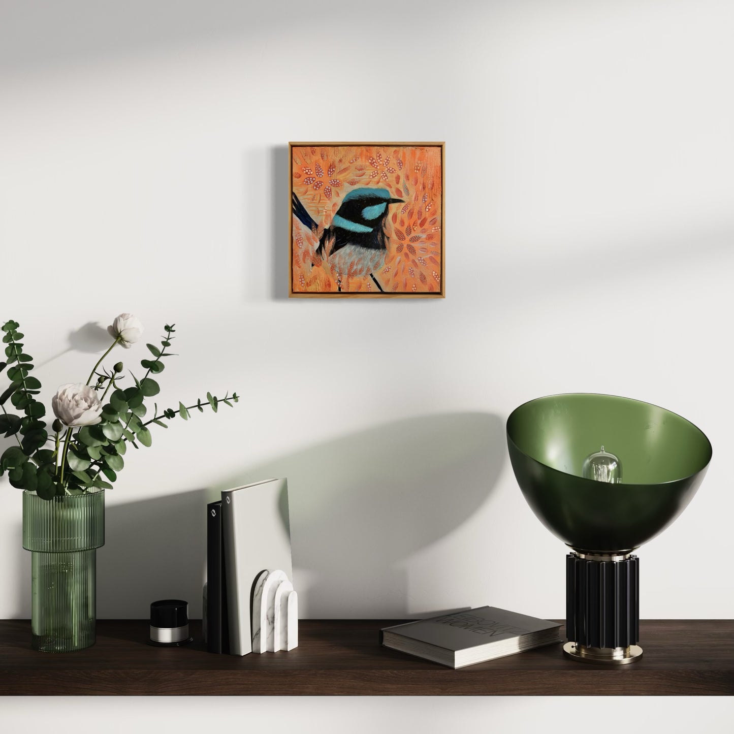 Blue wren and mallee flowers
