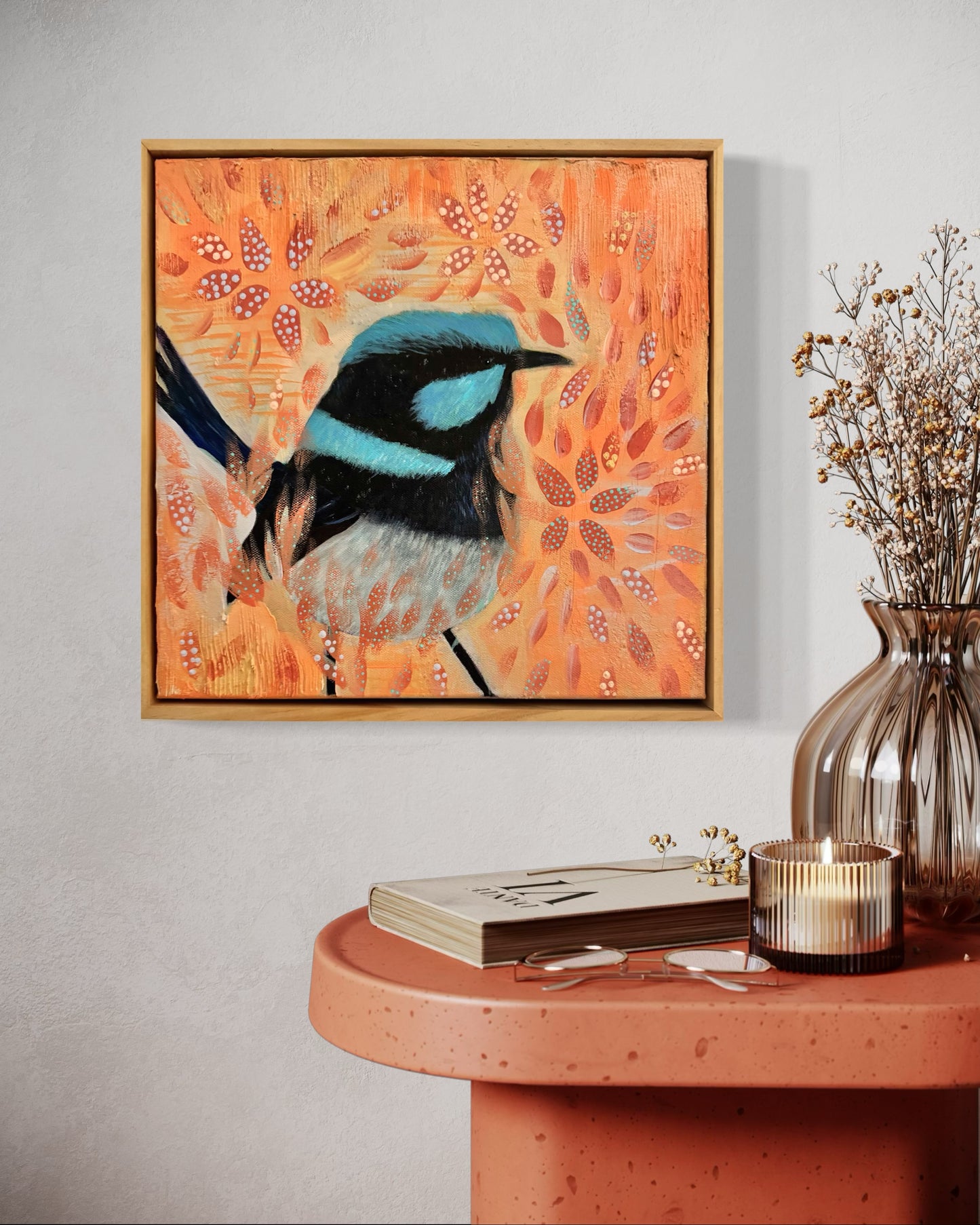 Blue wren and mallee flowers