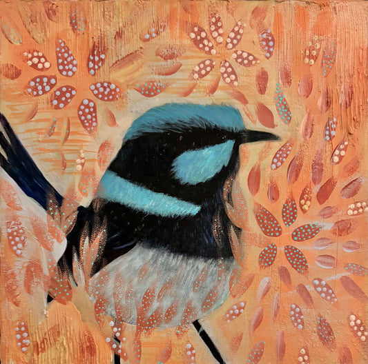 Blue wren and mallee flowers