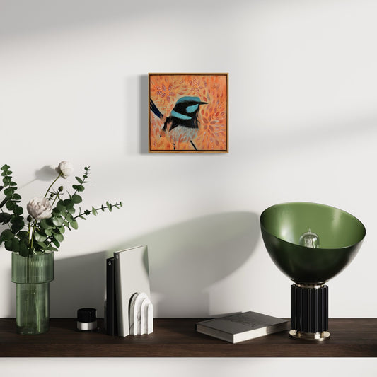 Blue wren and mallee flowers